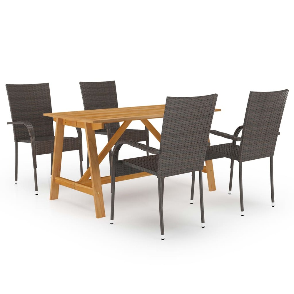 Ensemble de salle à manger de jardin meuble extérieur 5 pièces marron