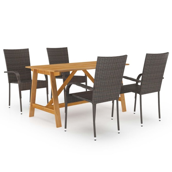 Ensemble de salle à manger de jardin meuble extérieur 5 pièces marron