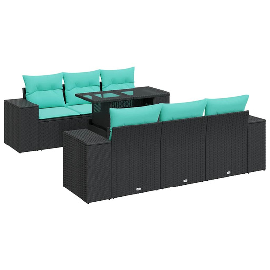 Salon de jardin avec coussins 7 pcs noir résine tressée acacia