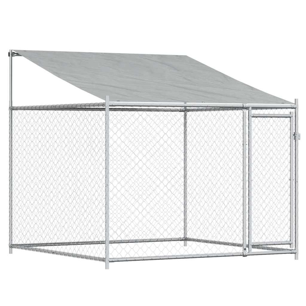 Cage pour chien avec toit et porte gris 2x2x2 m acier galvanisé