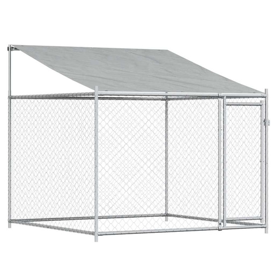 Cage pour chien avec toit et porte gris 2x2x2 m acier galvanisé