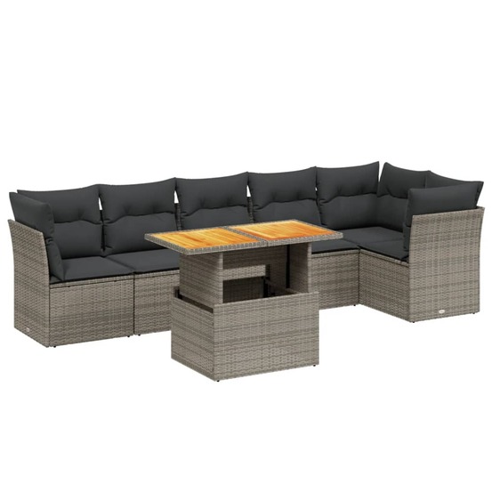 Salon de jardin avec coussins 7 pcs gris résine tressée