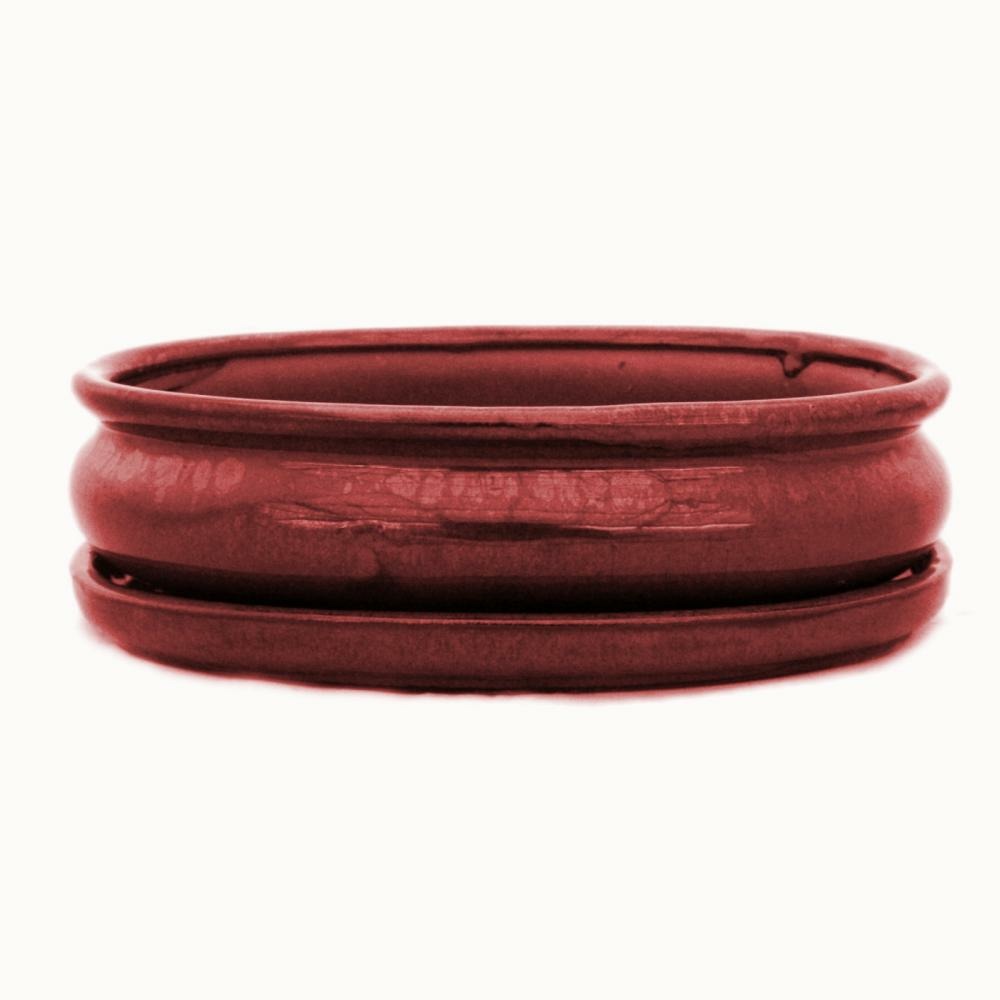 Bol bonsaï avec soucoupe taille 3 - ovale oval - rouge - l 19cm - l 19cm - l 13,5cm - h 5cm