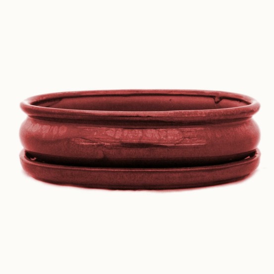 Bol bonsaï avec soucoupe taille 3 - ovale oval - rouge - l 19cm - l 19cm - l 13,5cm - h 5cm