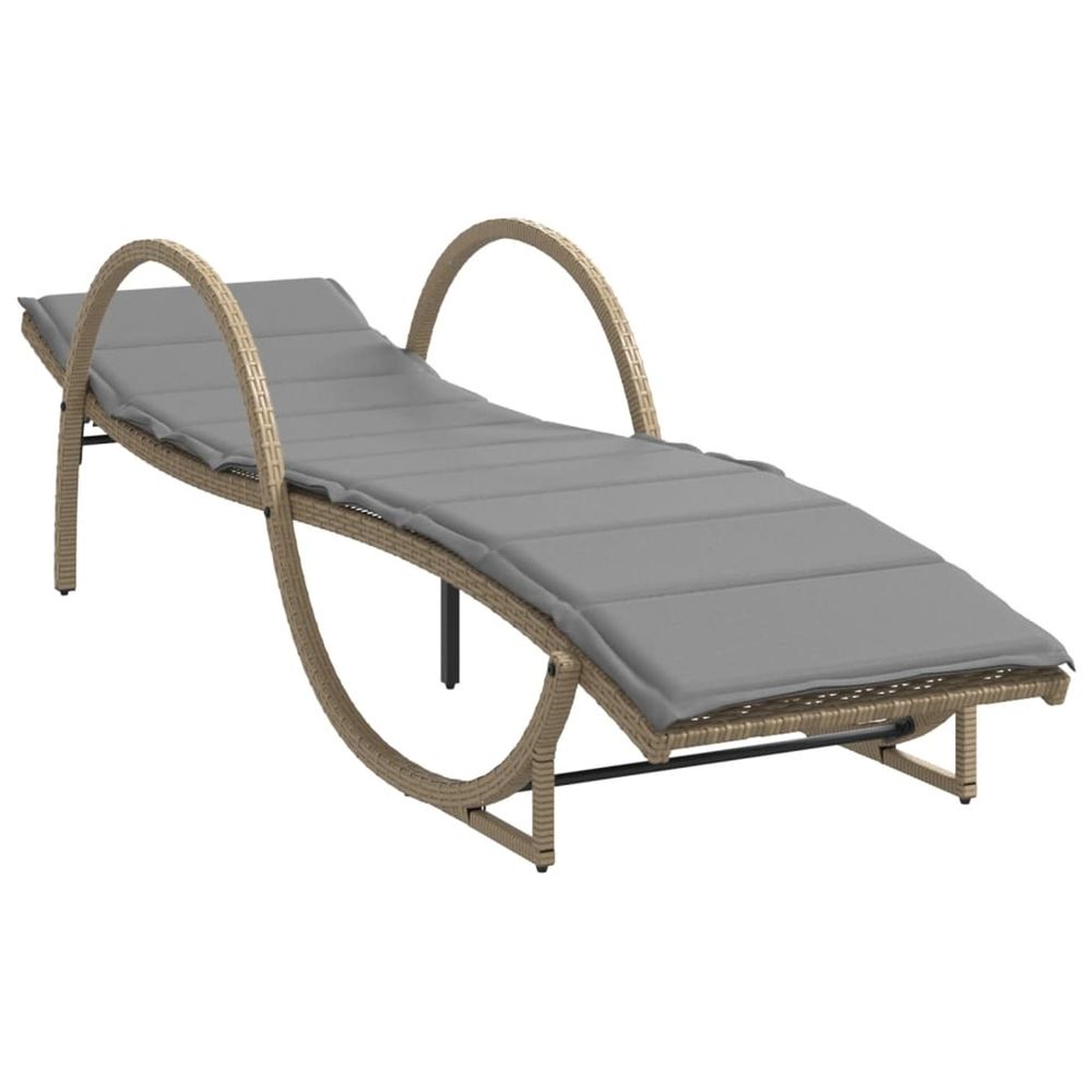 Chaise longue avec coussin beige 60x199x42 cm résine tressée bain de soleil