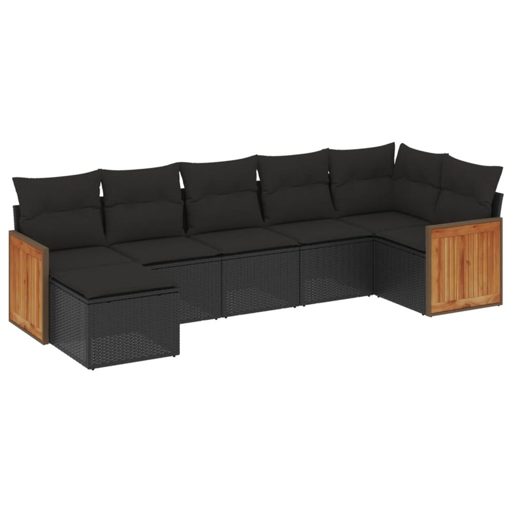 Salon de jardin 7 pcs avec coussins noir résine tressée