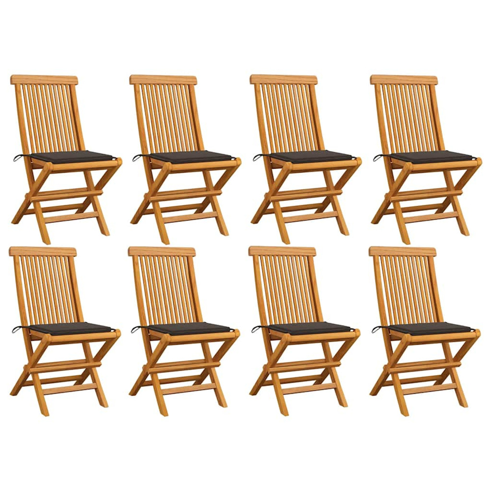 Chaises de jardin et coussins taupe lot de 8 bois teck massif