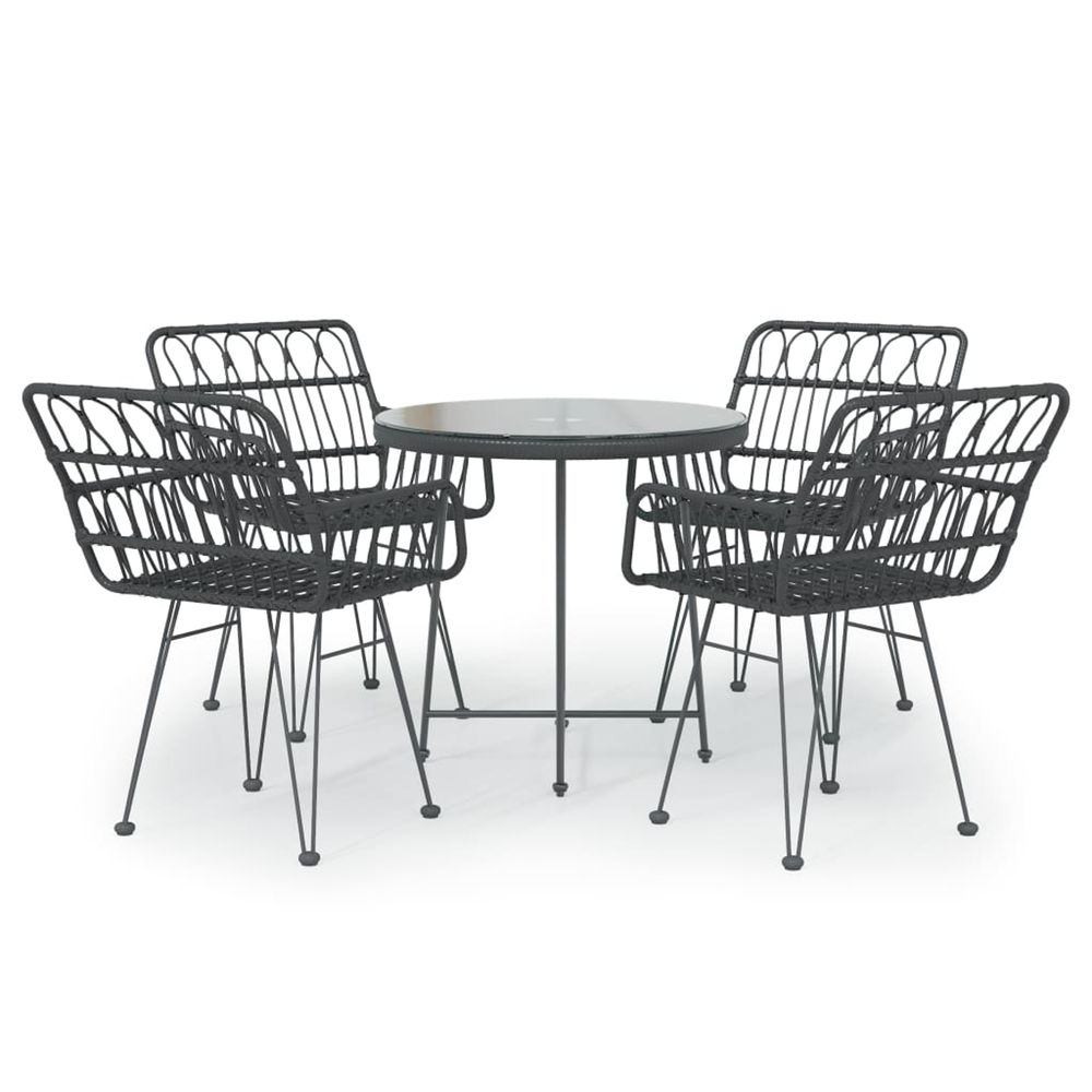 Ensemble à manger de jardin 5 pcs noir résine tressée