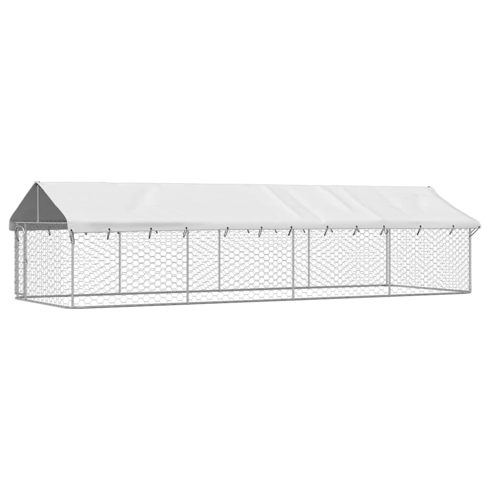 Chenil cage enclos pac animaux extérieur avec toit 600 x 200 x 150 cm argent