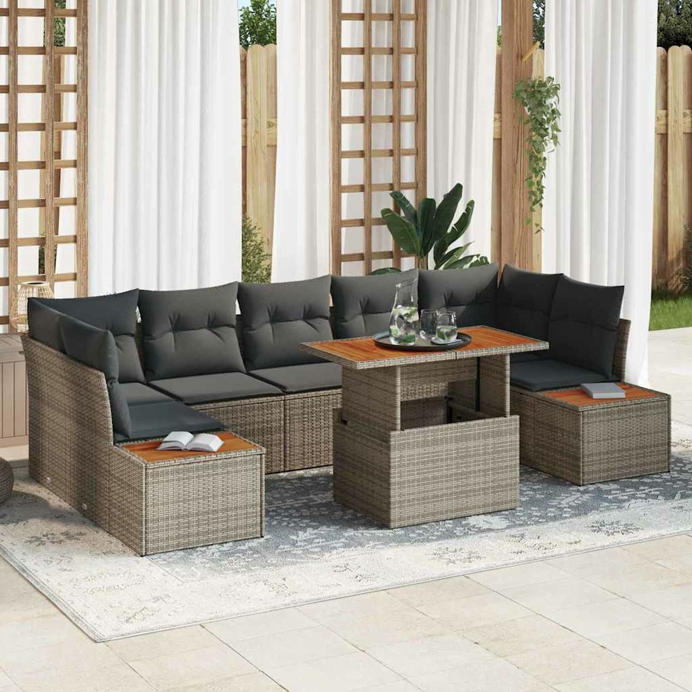 Ensemble de canapé de jardin 8 pcs gris poly rotin