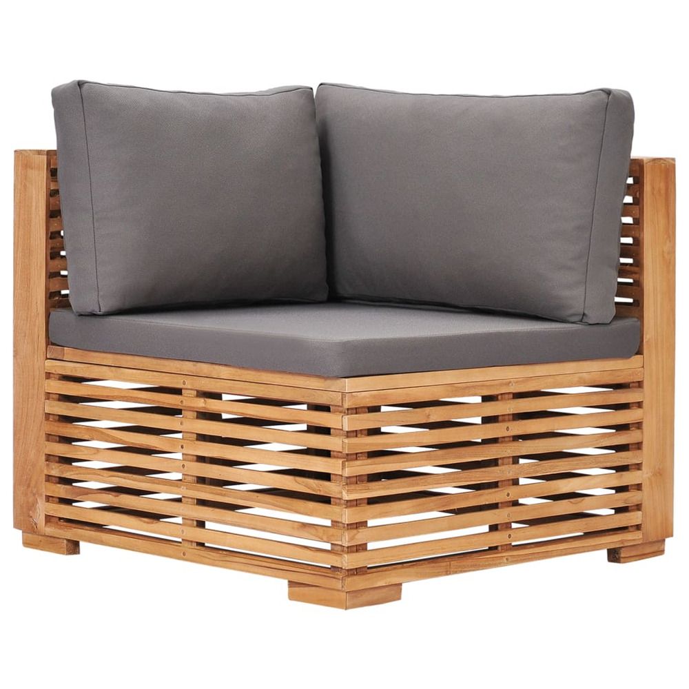 Canapé d'angle de jardin avec coussin gris bois de teck solide