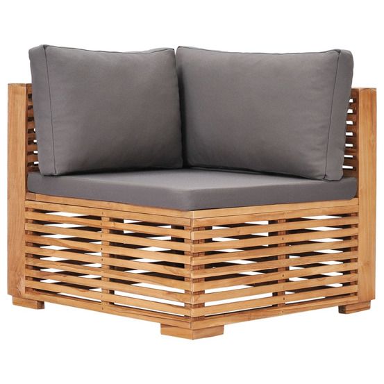 Canapé d'angle de jardin avec coussin gris bois de teck solide