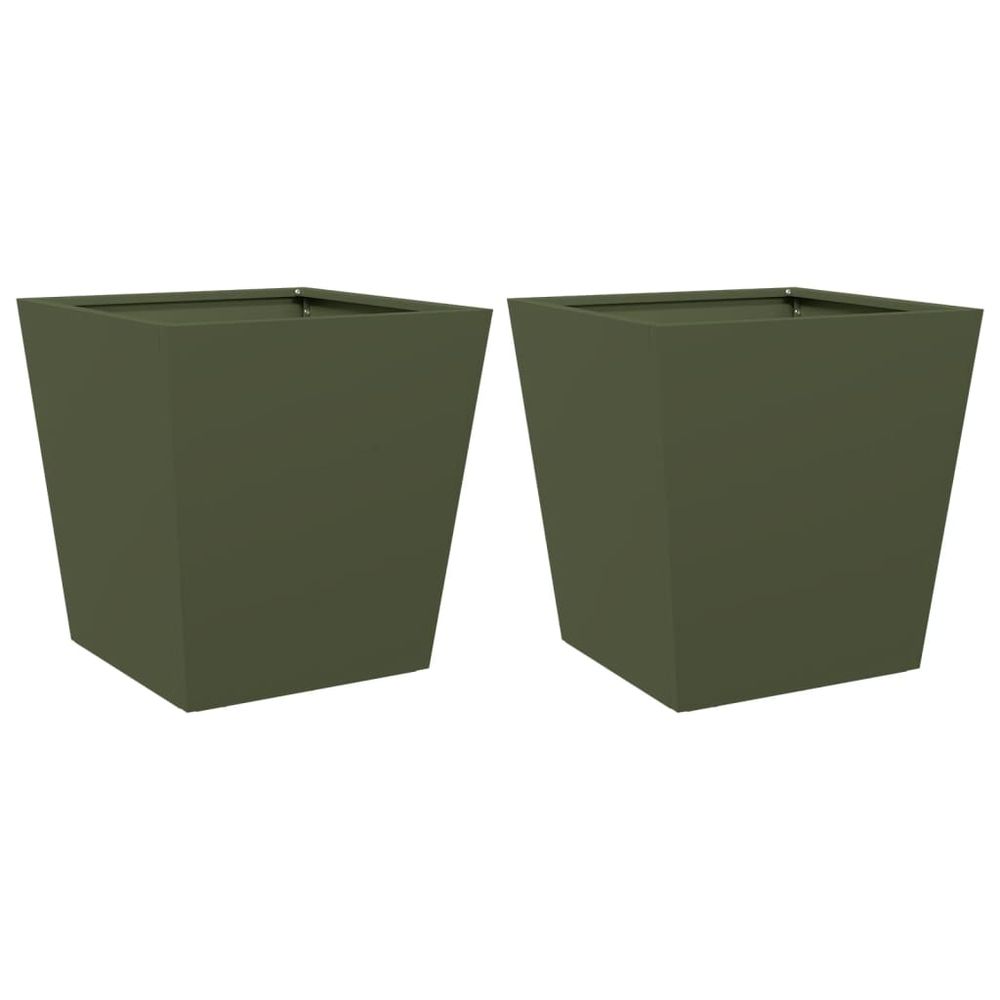 Jardinières 2 pcs vert olive 40x40x40 cm acier