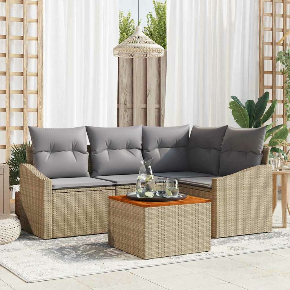 Ensemble de canapé de jardin 5 pcs beige et gris clair