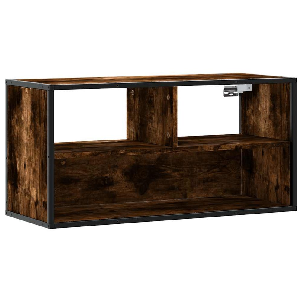 Meuble tv chêne fumé 80x31x39,5 cm bois d'ingénierie et métal