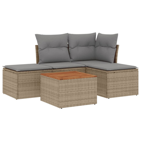 Salon de jardin avec coussins 5pcs mélange beige résine tressée