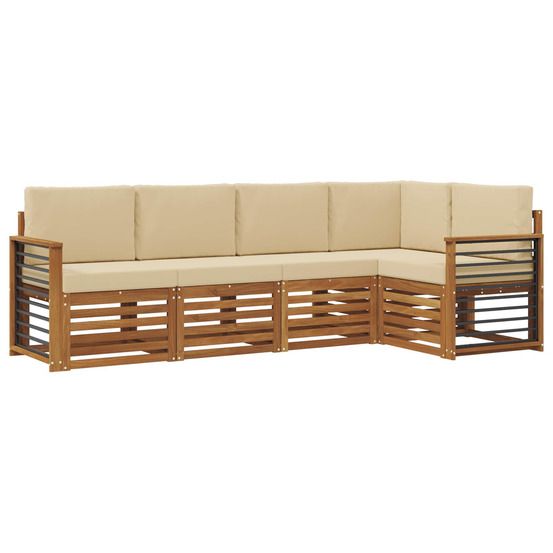 Ensemble de canapés d'extérieur 5 pc naturel et beige polyester