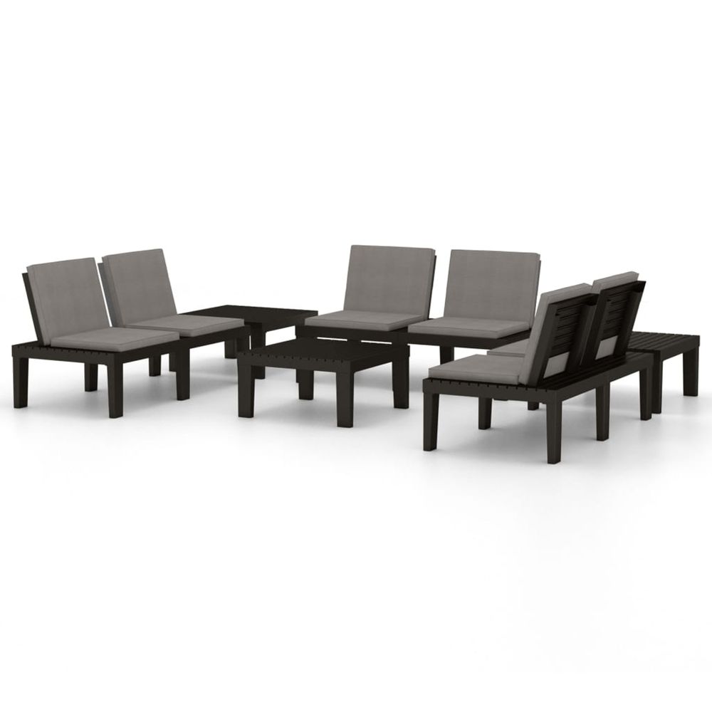 Salon de jardin 6 pcs avec coussins plastique gris