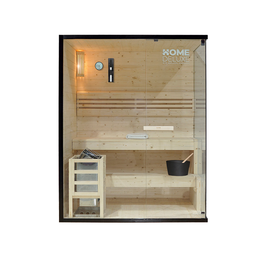 Home deluxe - sauna traditionnel - shadow l - 150 x 120 x 190 cm - pour 3 personnes - bois d'épicéa de haute qualité, poêle et