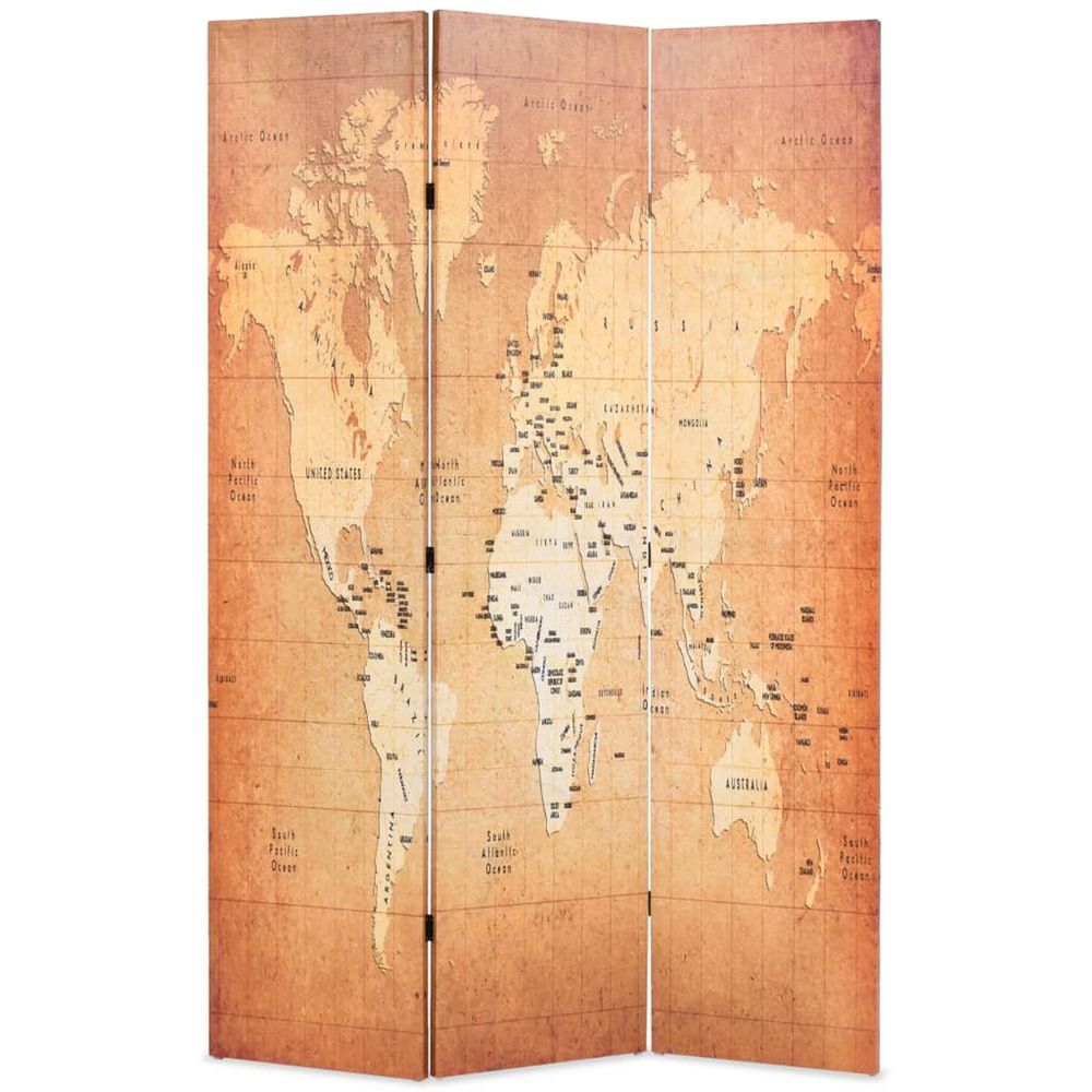 Cloison de séparation pliable 120 x 170 cm carte du monde jaune