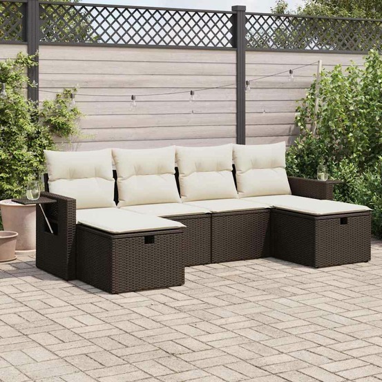 Salon de jardin avec coussins 6 pcs marron résine tressée