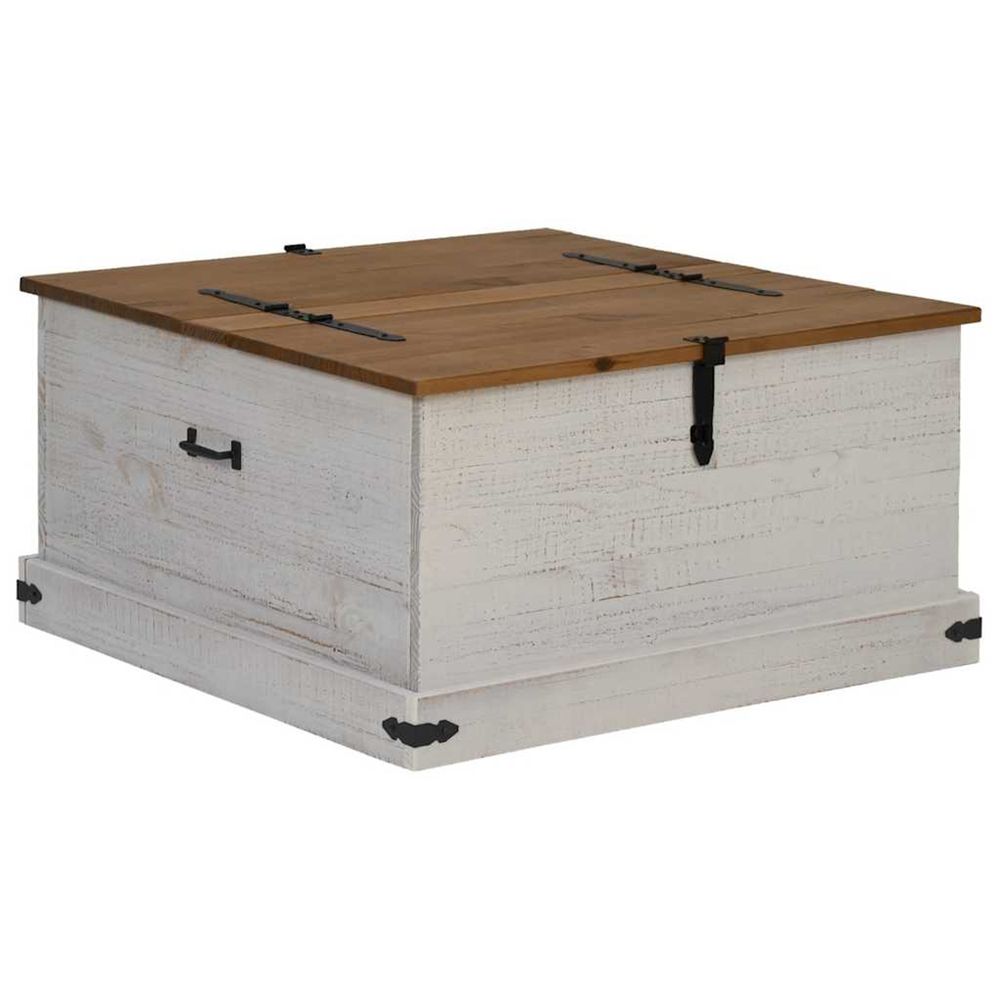 Coffre de rangement halden blanc 91x91x47 cm bois massif pin