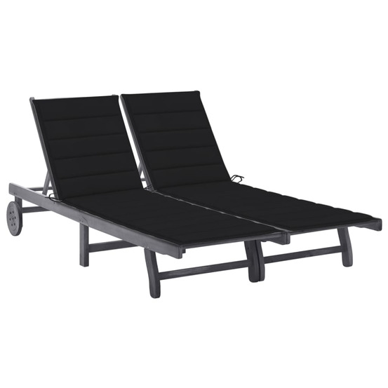 Chaise longue de jardin 2 places avec coussin gris acacia bain de soleil