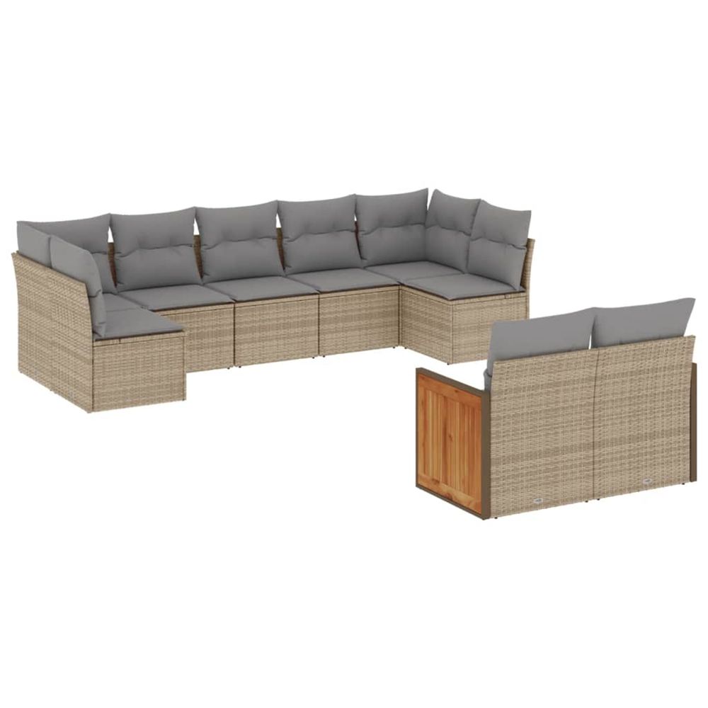 Salon de jardin avec coussins 9 pcs beige résine tressée