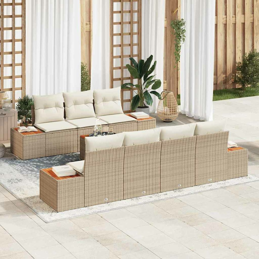 Ensemble de canapé de jardin 8 pcs beige poly rotin