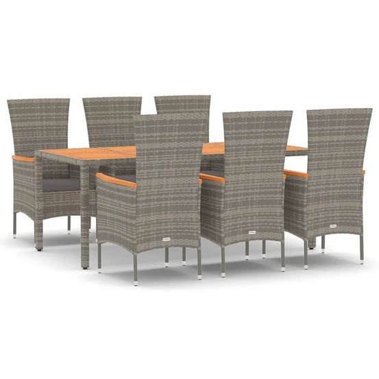 Ensemble à manger de jardin et coussins 7 pcs gris rotin