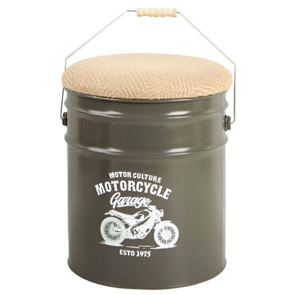 Pouf seau à pellets en métal motorcycle