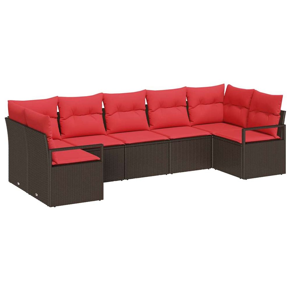 Ensemble de canapé de jardin 7 pc marron et rouge polyrotin