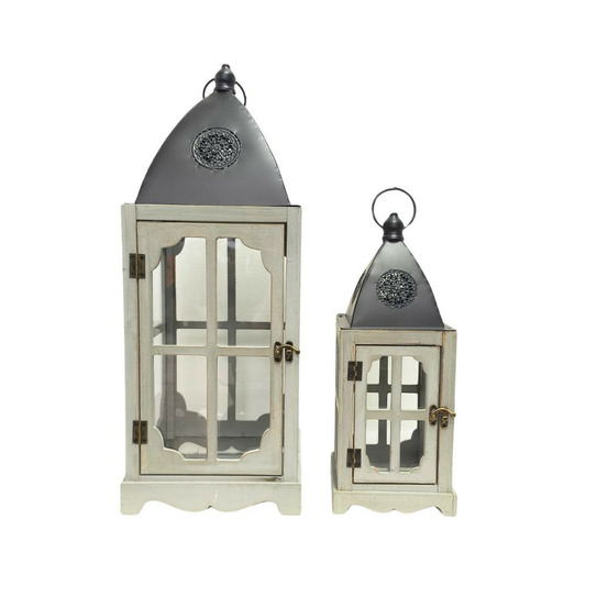 Lanternes jardin extérieur à poser bougie ancienne bois blanc 58-39cm