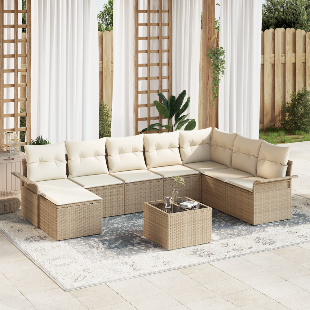 Ensemble de canapé de jardin 9 pcs marron poly rotin