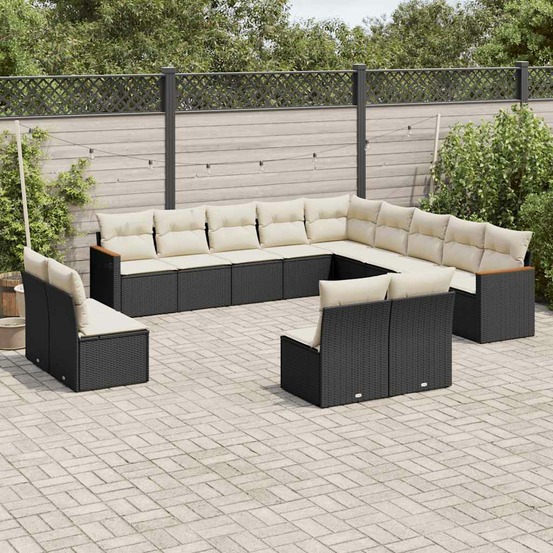 Salon de jardin avec coussins 13 pcs noir résine tressée
