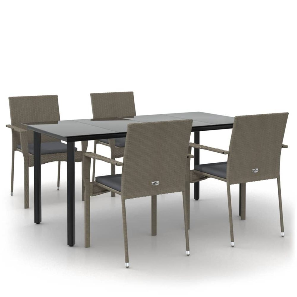 Ensemble à manger de jardin coussins 5 pcs noir et gris