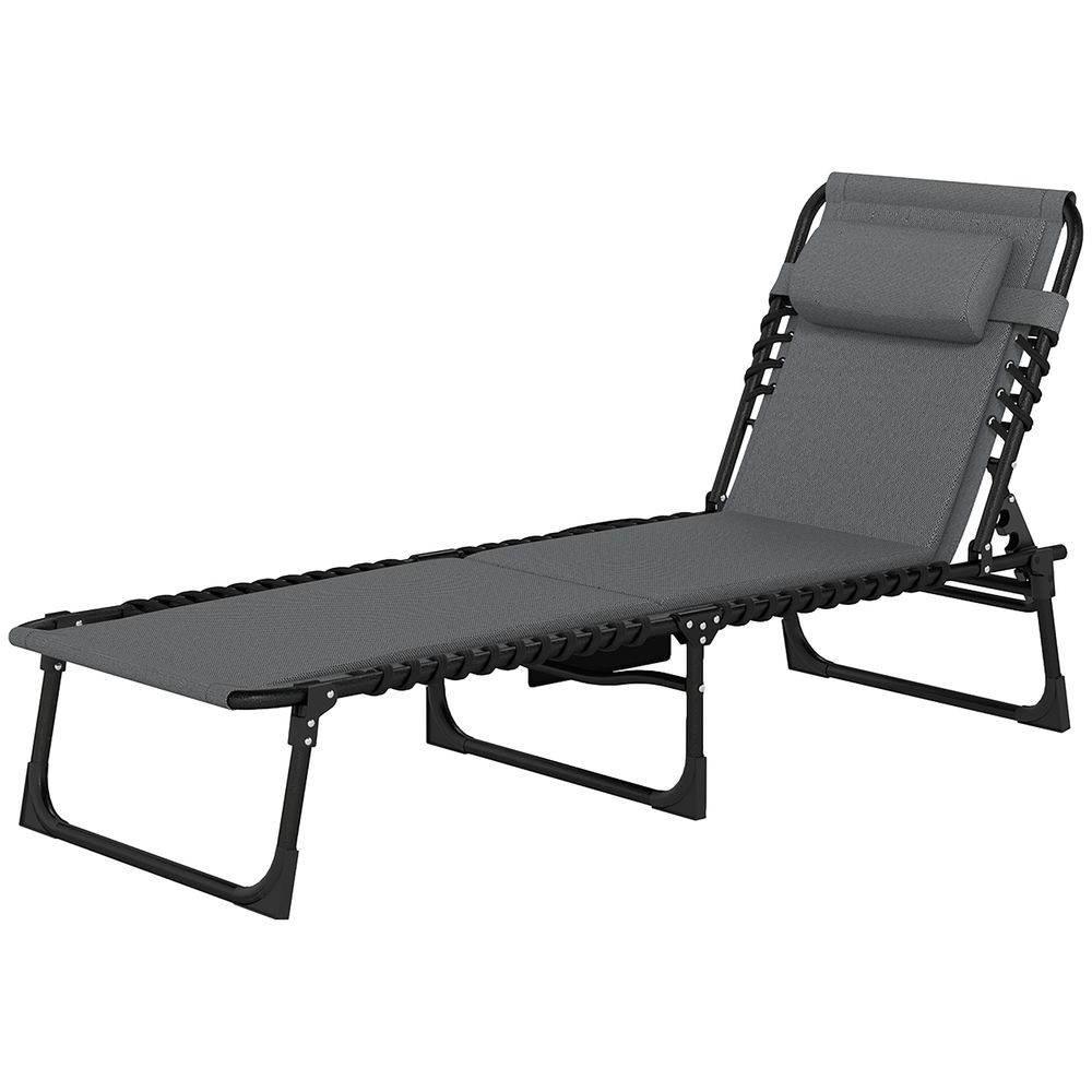 Transat jardin confort rembourré avec poche latérale, idéal extérieur et piscine gris