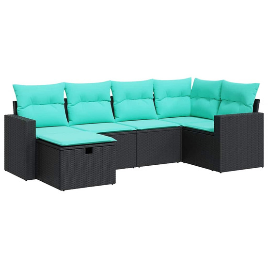 Salon de jardin 6 pcs avec coussins noir résine tressée