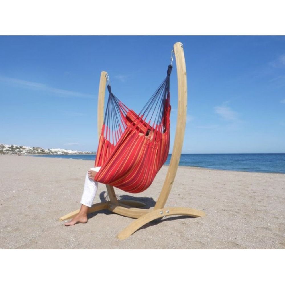 Pack support en bois et hamac chaise xl rouge grenade