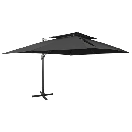 Parasol de jardin déporté avec double dessus noir 400 x 300 cm