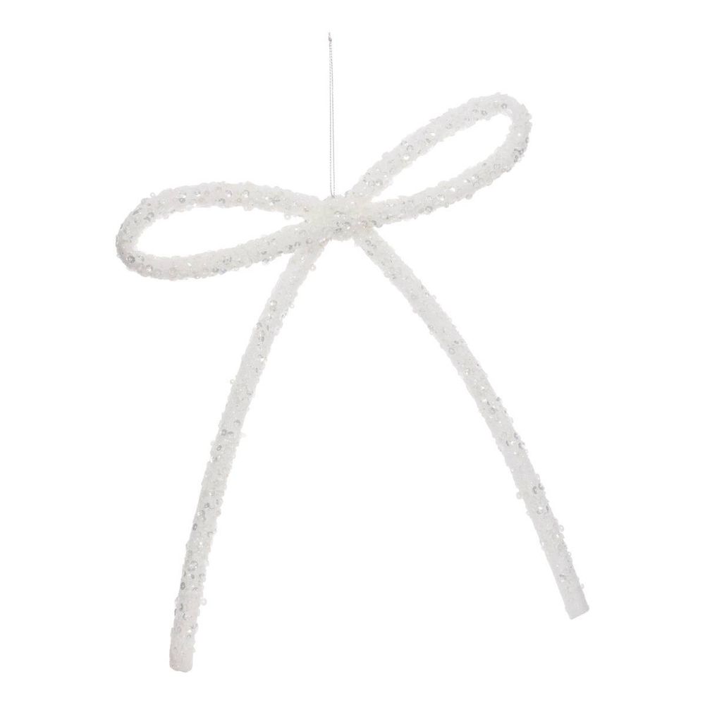 Suspension de sapin nœud blanc et rose 28 cm