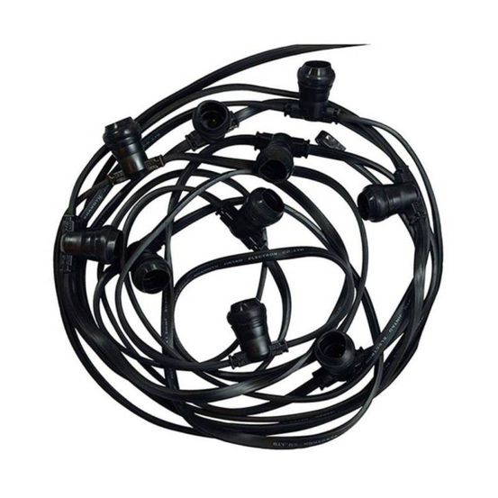Guirlande guinguette b22 20 douilles 10m ip44 extérieur extensible câble plat noir miidex