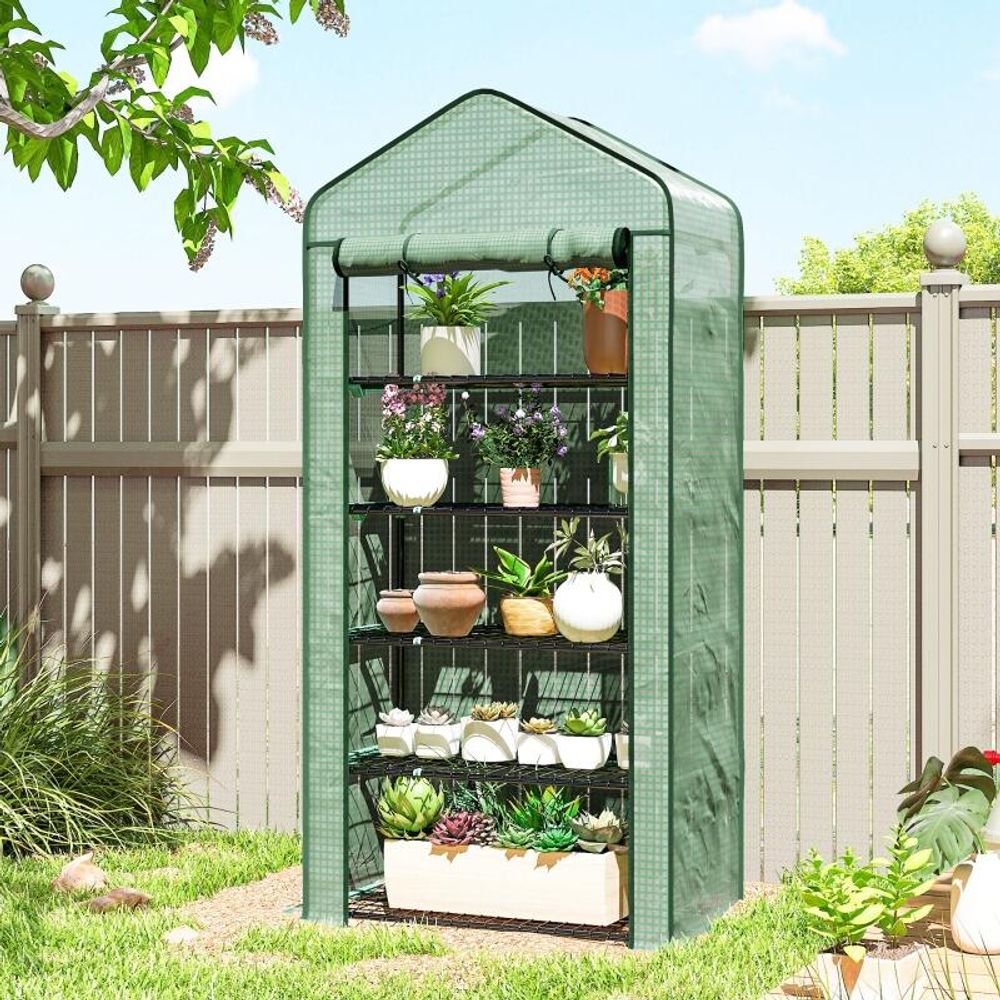 Serre de jardin acier 90 x 49 x 193 cm verte balcon 5 niveaux bâche pe porte enroulable - comfortxl outdoor living