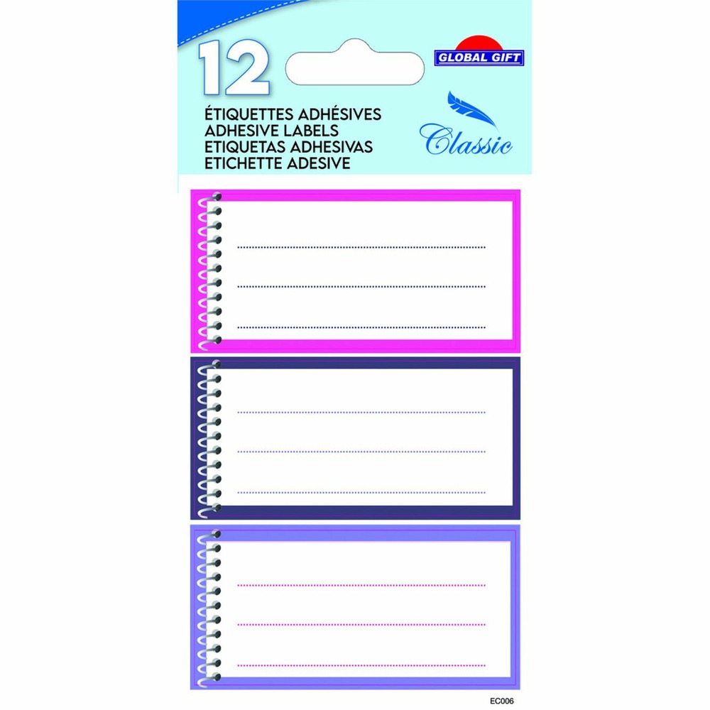 12 étiquettes adhésives scolaires - cahier spirale - rose