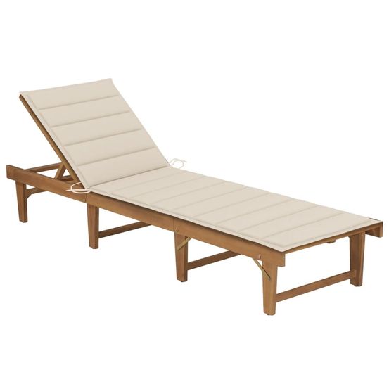 Chaise longue pliable avec coussin bois d'acacia solide bain de soleil