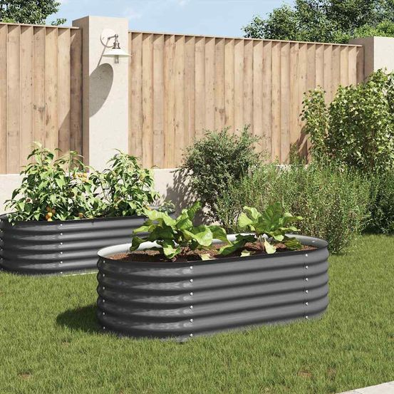 Carré potager surélevé 160x80x44 cm acier galvanisé jardin gris