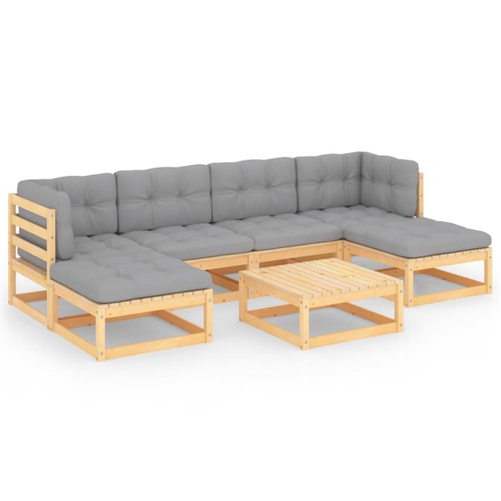 Salon de jardin meuble d'extérieur ensemble de mobilier 7 pièces avec coussins bois de pin massif
