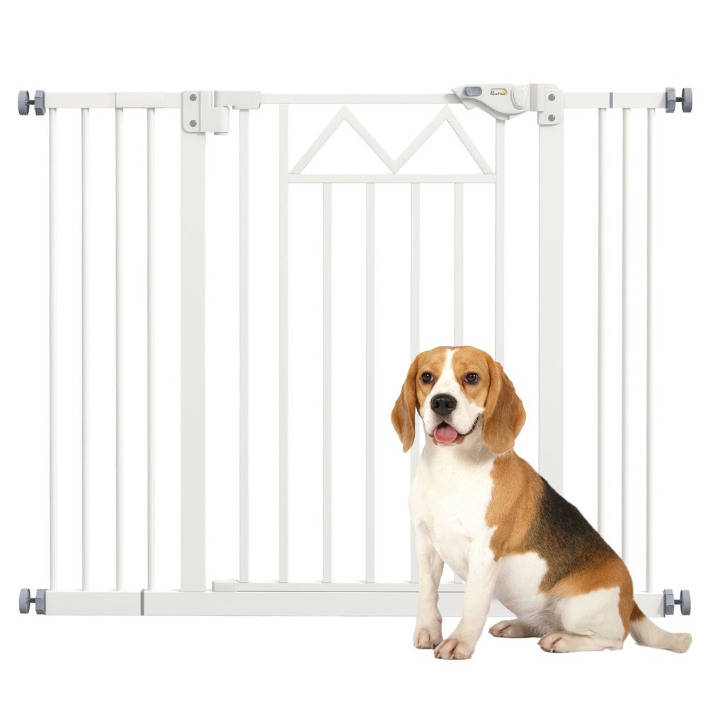 Barrière de sécurité chien acier intérieur double verrouillage auto 74-100x76cm blanc - comfortxl pet living