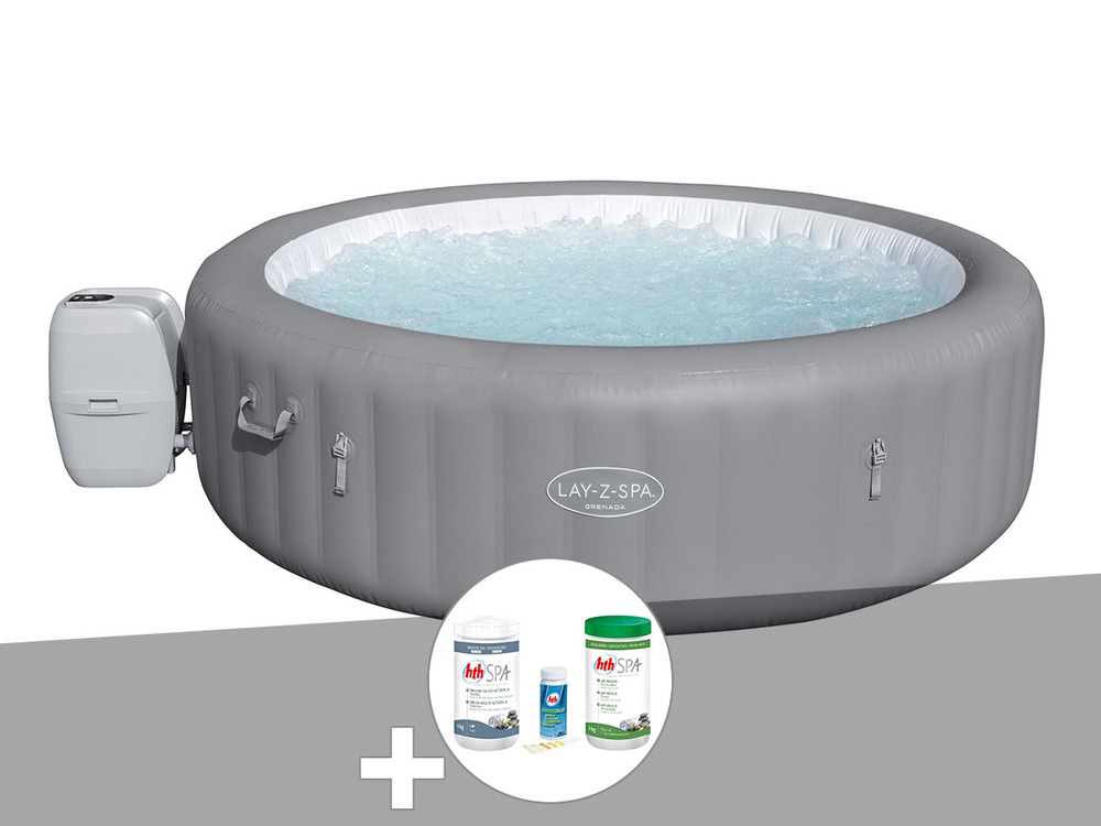 Kit spa gonflable lay-z-spa grenada rond airjet 6/8 places + kit traitement bro
