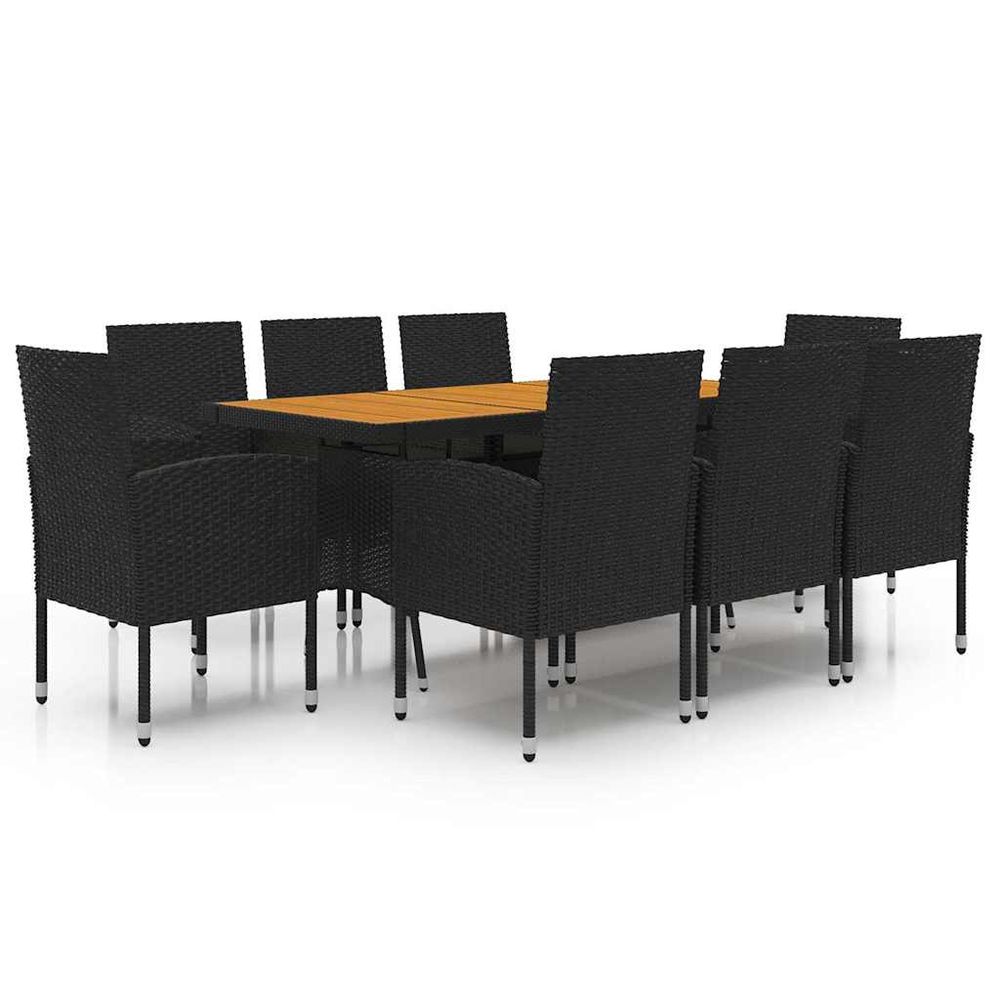 Ensemble à manger d'extérieur 9 pcs résine tressée noir